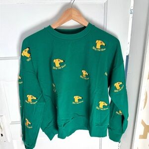 Mini Rodini “Save the Galgo” Green Crewneck Sweater with Yellow Graphics